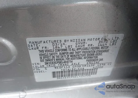 2014 Nissan Versa Note Sv z USA, uszkodzony, nr VIN 3N1CE2CP5EL424774